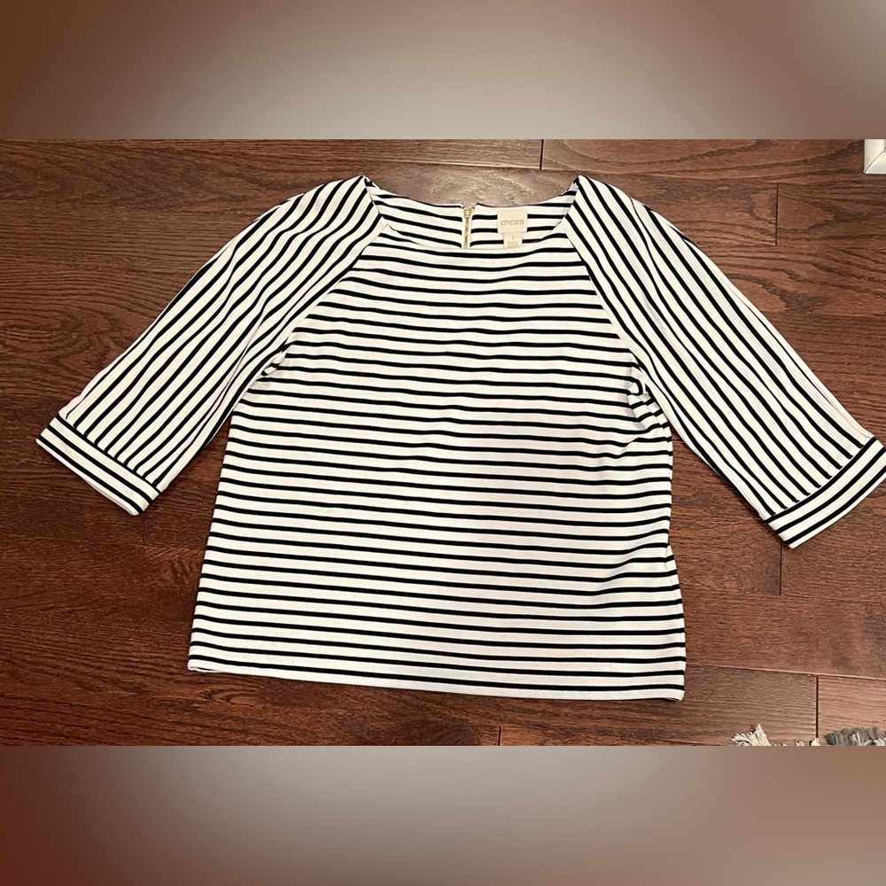 Chicos Striped Shirt Size 1 - 3/4 Sleeve